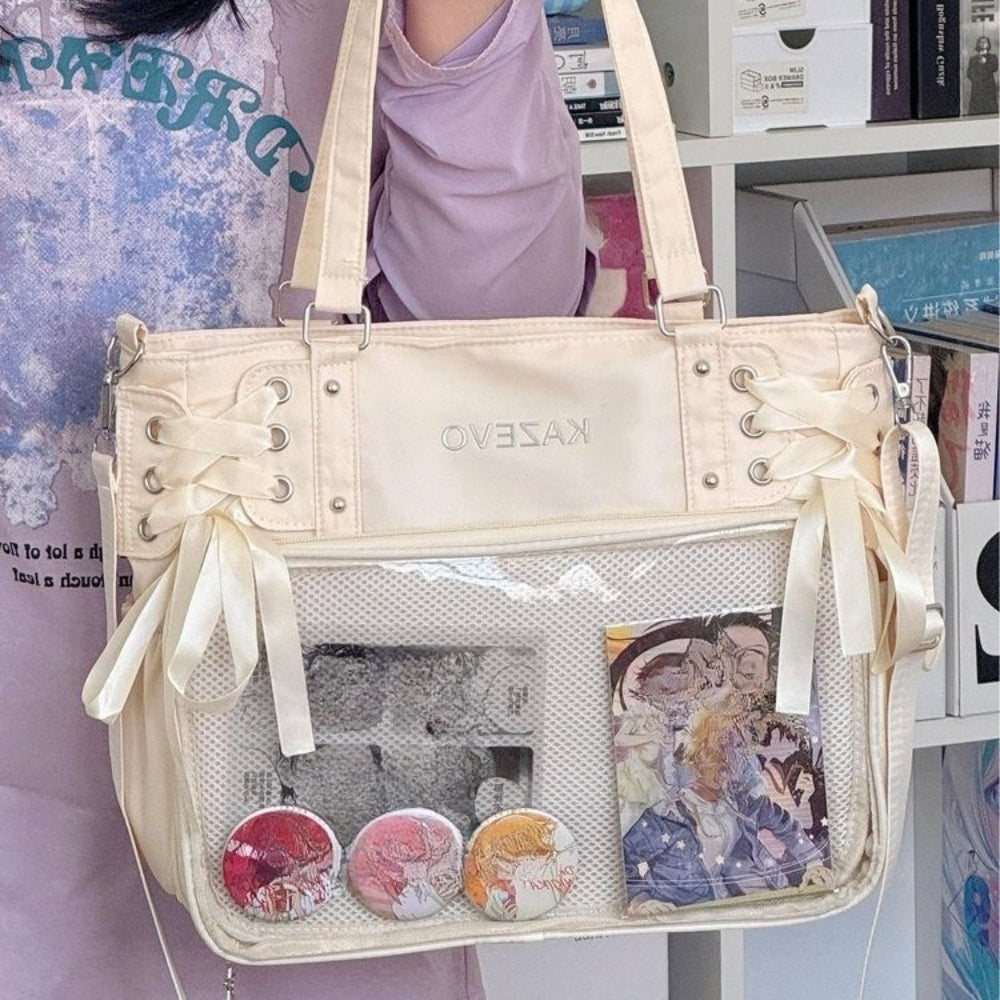 Lace-Up Ita Bag — Large Clear Display Tote & Crossbody for Anime Pins & Photocards