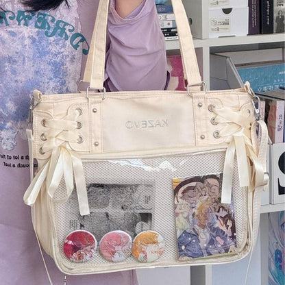 Lace-Up Ita Bag — Large Clear Display Tote & Crossbody for Anime Pins & Photocards