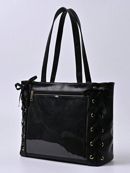 Bow-knot Large Itabag Transparent PU Tote Handbags