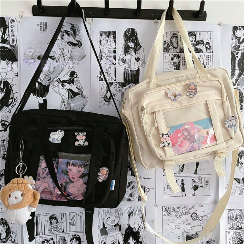 日本の女子高生JKバッグ 透明ハンドバッグ ブックバッグ サッチェル ショルダーバッグ 痛バッグ 大きな斜め掛けバッグ レディース 痛バッグ ストリート＆和風レディースバッグ