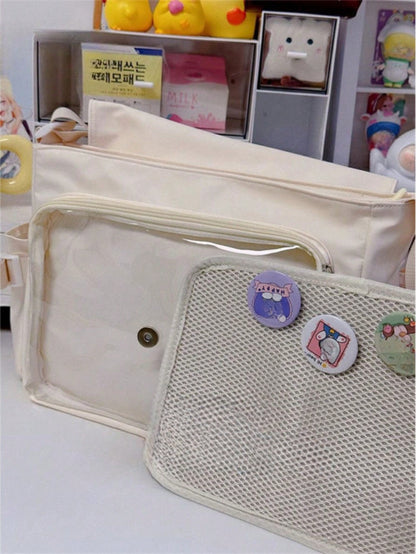 College Student Preppy Style Nylon Crossbody Bags Women With Badges Display Plate Large-capacity Shoulder Bag Back to School Gift School Bags For Teenage Girls Kawaii Itabag Clear Transparent DIY Ita Bag For Dolls Bolso Mujer