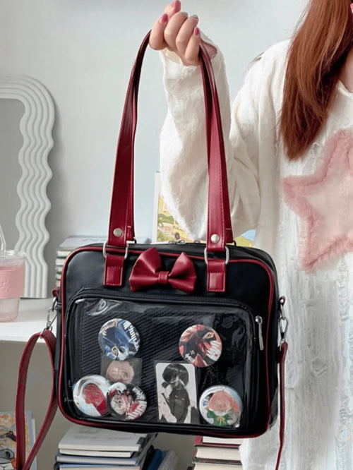 Bow Ita Bag — JK Style Clear Window Shoulder Bag for Anime Pins, Badges & Photocards