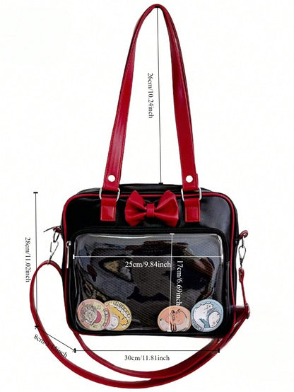 PU Leather Patchwork Color Bow-Knot Shoulder Bag Transparent Itabag
