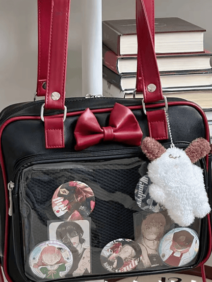 PU Leather Patchwork Color Bow-Knot Shoulder Bag Transparent Itabag