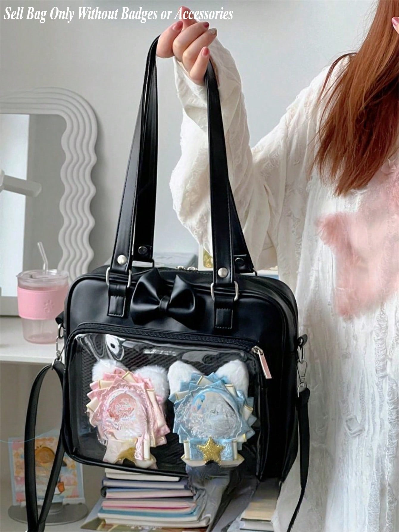 PU Leather Patchwork Color Bow-Knot Shoulder Bag Transparent Itabag