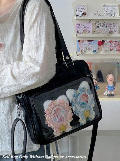 PU Leather Patchwork Color Bow-Knot Shoulder Bag Transparent Itabag