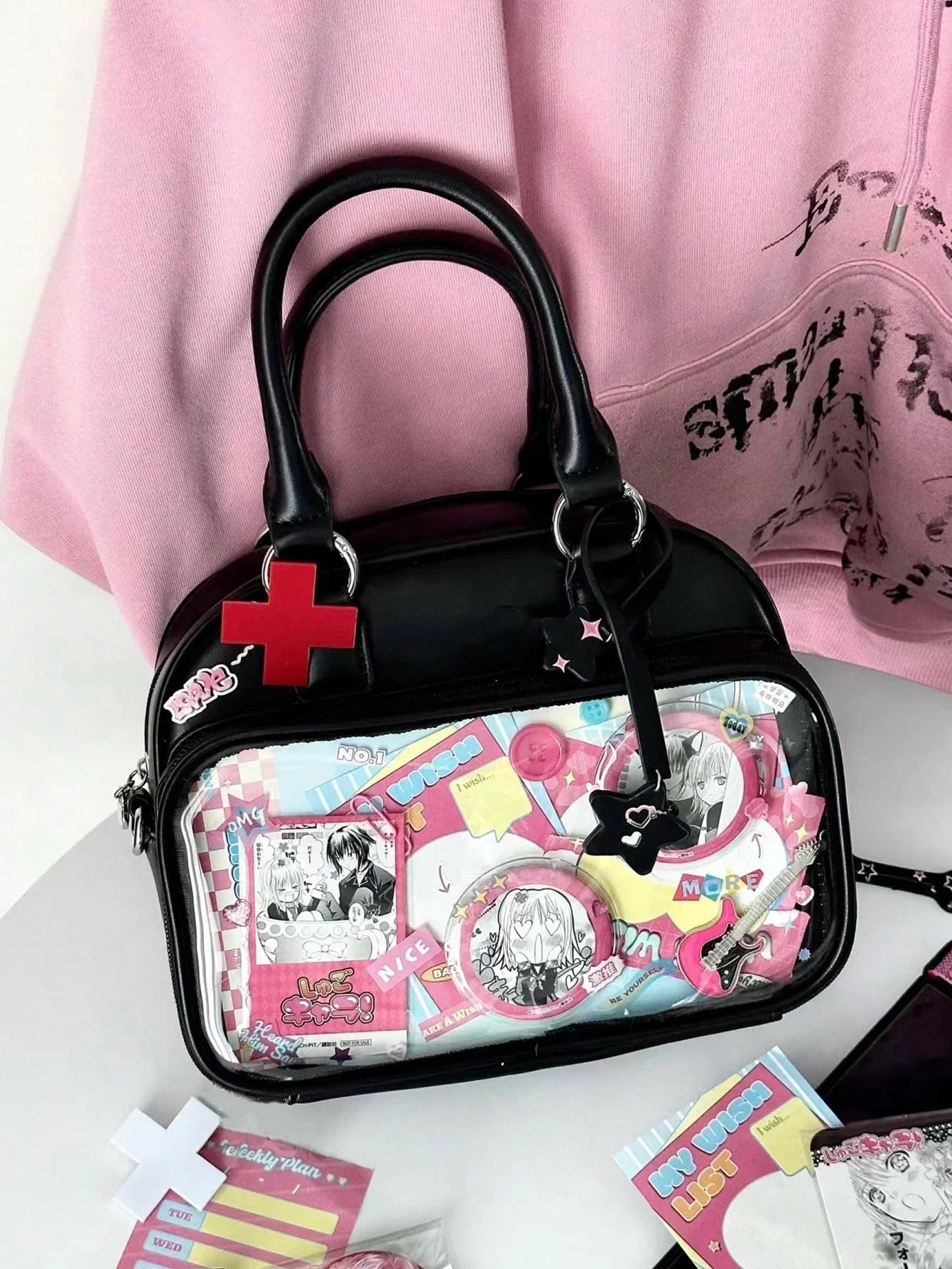 Ita Bag Crossbody Small Messenger Bag with Clear Window for Pins and Anime Merch Tote Handbag - Ita Bag Lover