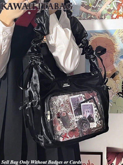 Japanese Teen Girls Itabag Satin Bright Color JK Crossbody Bags For Women Gathered Shoulder Straps Shoulder Bag Ita Handbags Sling Bag Clear Bag Cloud Purses And Handbags Gifts For Girls Transparent PVC Shoulder Bag Soft Portable Cross Body Bags