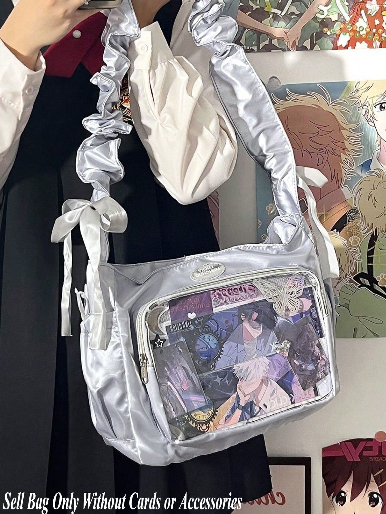 Japanese Teen Girls Itabag Satin Bright Color JK Crossbody Bags For Women Gathered Shoulder Straps Shoulder Bag Ita Handbags Sling Bag Clear Bag Cloud Purses And Handbags Gifts For Girls Transparent PVC Shoulder Bag Soft Portable Cross Body Bags