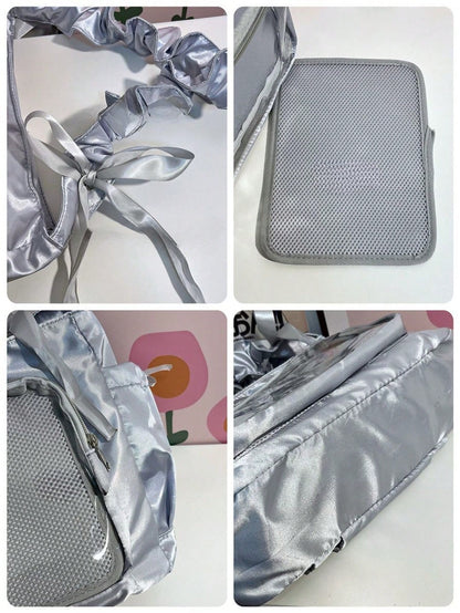 Japanese Teen Girls Itabag Satin Bright Color JK Crossbody Bags For Women Gathered Shoulder Straps Shoulder Bag Ita Handbags Sling Bag Clear Bag Cloud Purses And Handbags Gifts For Girls Transparent PVC Shoulder Bag Soft Portable Cross Body Bags
