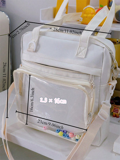 Y2K New 2024 Itabag Women With PVC Transparent Pocket Badges Display Plate Shoulder Bag Girls School Book Bag Ita Bag Crossbody Bags JK Dolls Bag, Street & Japanese Style Women Bag