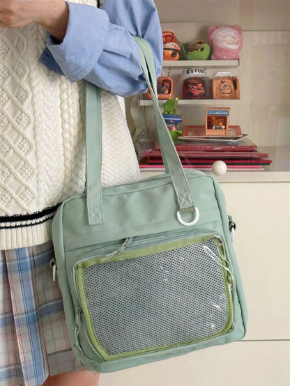 Y2K New 2024 Itabag Women With PVC Transparent Pocket Badges Display Plate Shoulder Bag Girls School Book Bag Ita Bag Crossbody Bags JK Dolls Bag, Street & Japanese Style Women Bag
