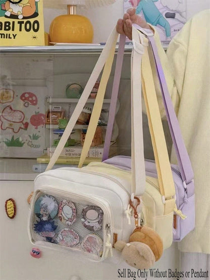 New Shoulder Bag Girls Crossbody Bags For Women Ita Bag PVC DIY With Badges Display Plate Hand Bags Girls Gifts, Fashionable Butter Yellow Bag For Women 2025 Kawaii Small Bag Girls Candy Color Transparent Clear Phone Bag And Purses