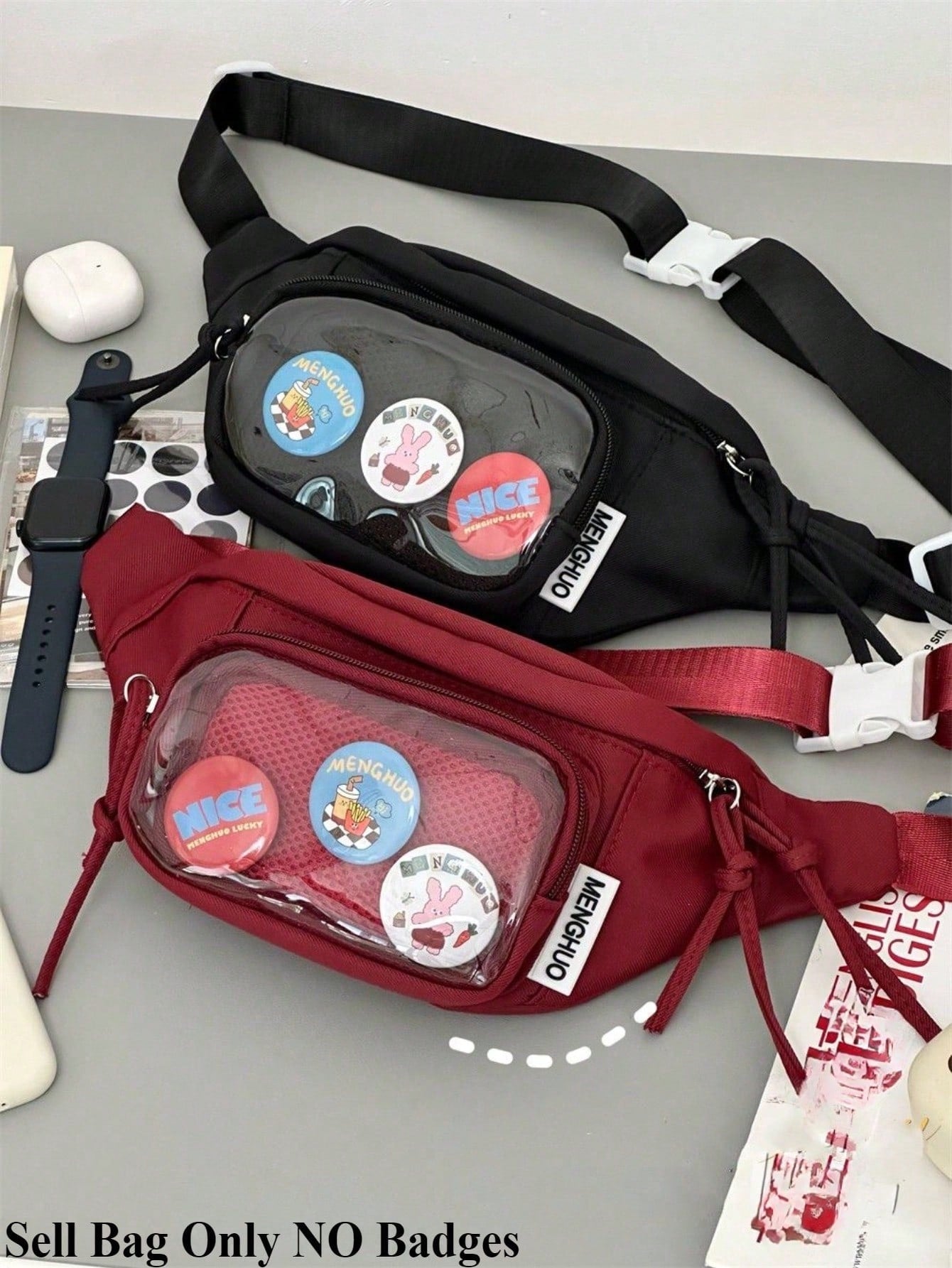 Preppy Style Chest Bag Women Kawaii Japanese Harajuku Waist Bag Nylon Crossbody Bags Clear Transparent Bag Sling Bag Purses And Handbags With Badges Display Plate Anime Fans Pack New Back Pack Fashion Cross Body DIY Bag New Chest Bag Women