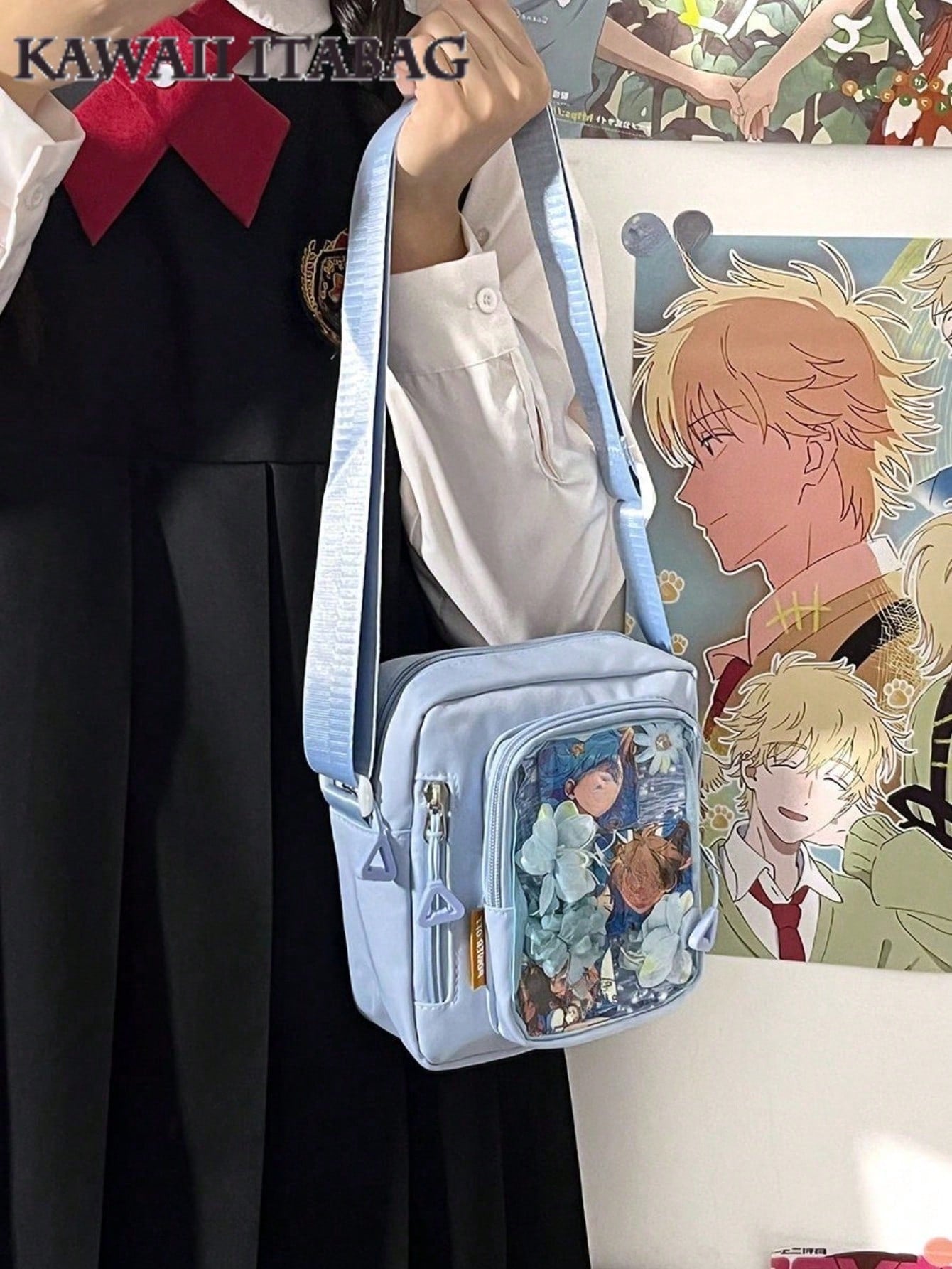 ミニイタバッグ レディース 韓国風 カジュアル クロスボディバッグ 透明ポケット スモールショルダーバッグ 財布と携帯用イタバッグ Y2K DIYバッグ