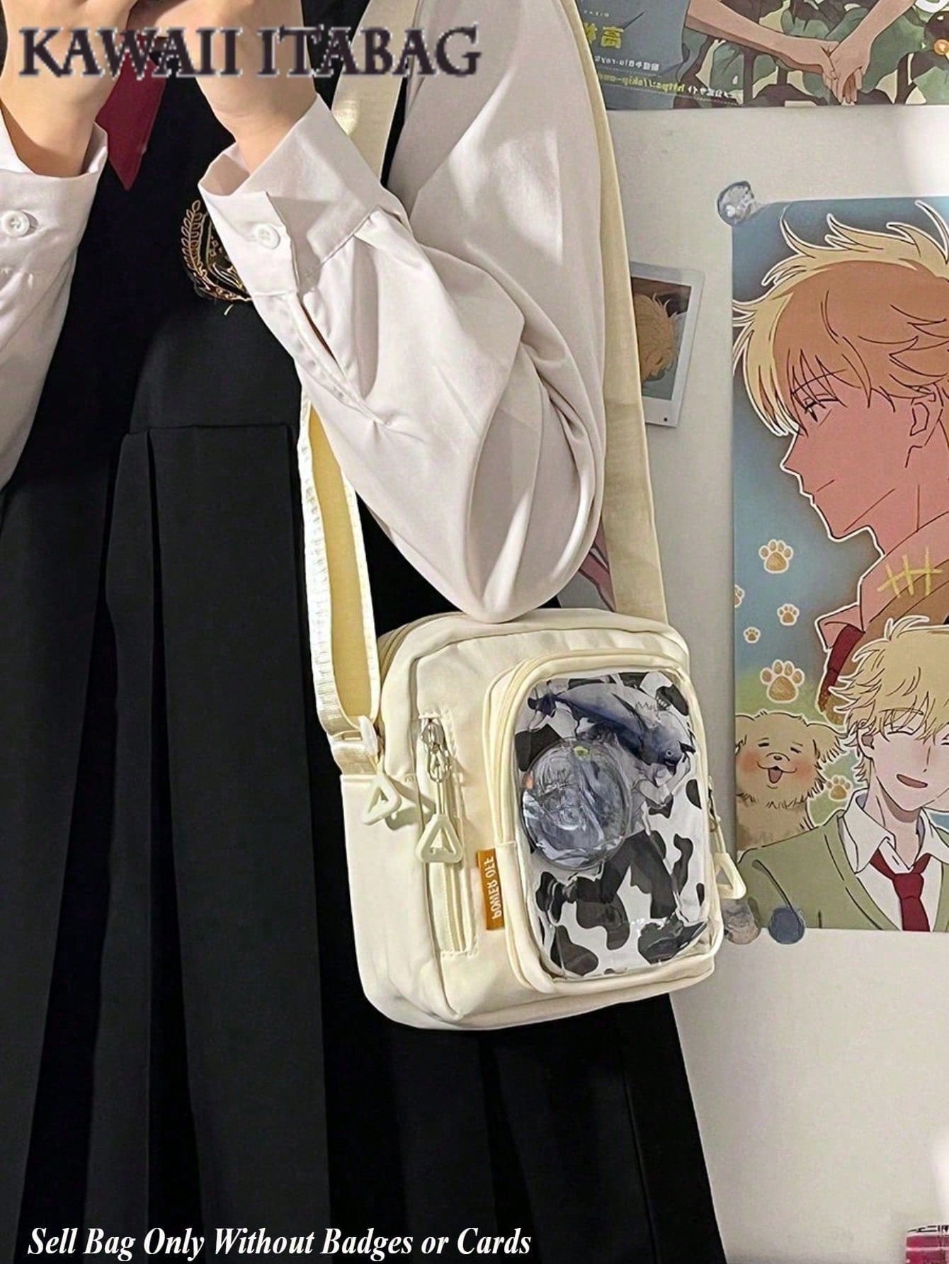 ミニイタバッグ レディース 韓国風 カジュアル クロスボディバッグ 透明ポケット スモールショルダーバッグ 財布と携帯用イタバッグ Y2K DIYバッグ