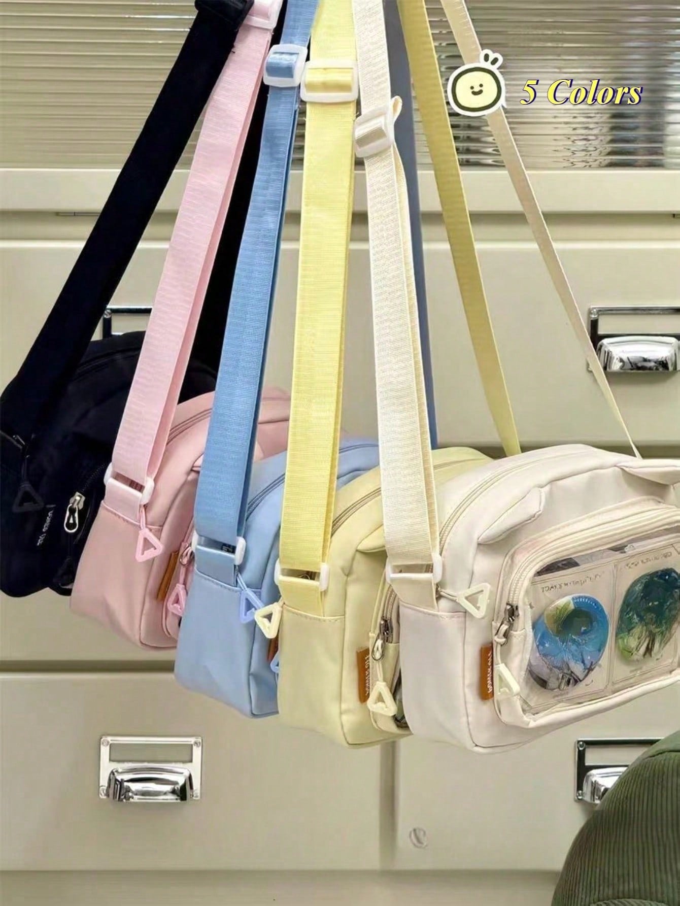 かわいい和風バッグ、女性用プレッピーキュートロリータクリアバッグ、耳付き透明イタバッグ、女性用スモールクロスボディバッグ、スリングバッグ、財布やハンドバッグ、ナイロンPVCポータブル、バッジディスプレイプレートバッグ、女の子へのギフトに最適、2025年新作ファッションバッグ