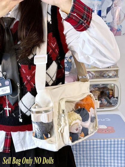 Japanese Style Preppy Crossbody Bags Women Purses And Handbags DIY Shoulder Bag With Badges Display Plate Back To School Gifts Anime Fans Concert Pins Bag Kawaii Small Ita Bag Girls Pure Color With Clear Transparent Pocket 10CM Dolls Ita Bag