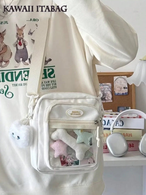 DIY Mini Shoulder Bag Purses And Handbgas Anime Fans Doll Bag Girls Back To School Gifts Small Bag For 10cm Doll Kawaii Japanese Solid Color Crossbody Bags With Clear Transparent Pocket - alternate view