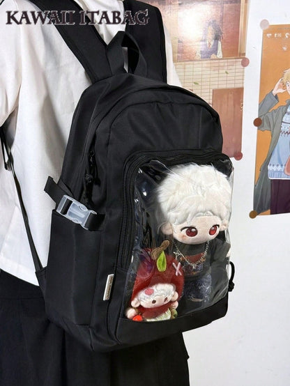 Kawaii Ita Backpack Simple Solid Color Clear Transparent Bag Women Large-Capacity School Book Bag With Badges Display Plate Nylon Bag Kawaii Ita Bag DIY Bag For 20cm Dolls New 2025 Back To School Gifts Backpack For Teen Girls