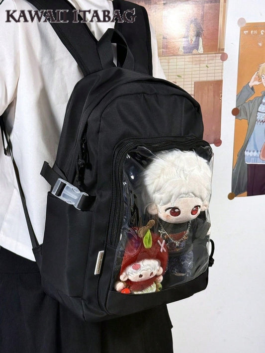 Kawaii Ita Backpack Simple Solid Color Clear Transparent Bag Women Large-Capacity School Book Bag With Badges Display Plate Nylon Bag Kawaii Ita Bag DIY Bag For 20cm Dolls New 2025 Back To School Gifts Backpack For Teen Girls