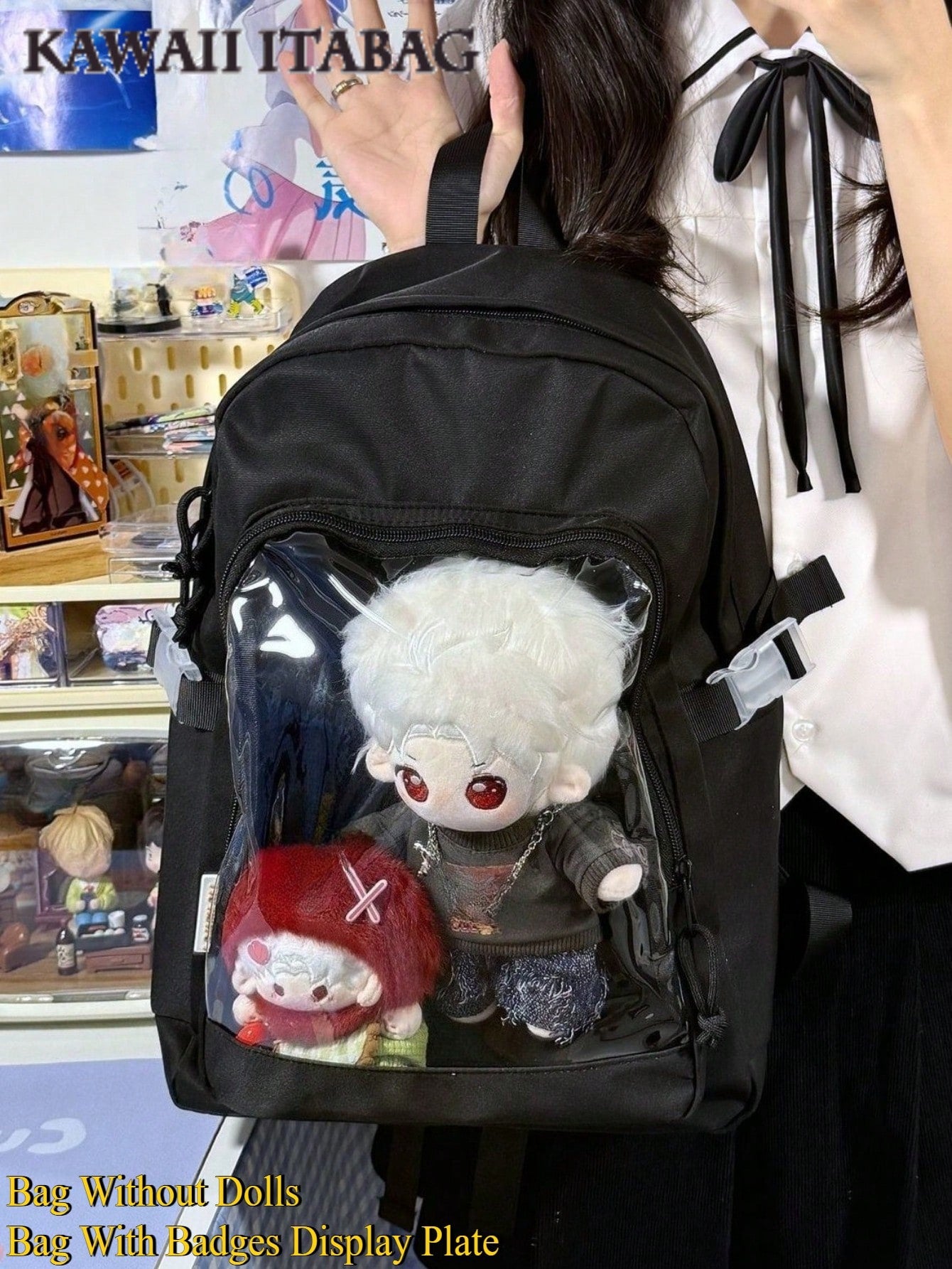 Kawaii Ita Backpack Simple Solid Color Clear Transparent Bag Women Large-Capacity School Book Bag With Badges Display Plate Nylon Bag Kawaii Ita Bag DIY Bag For 20cm Dolls New 2025 Back To School Gifts Backpack For Teen Girls