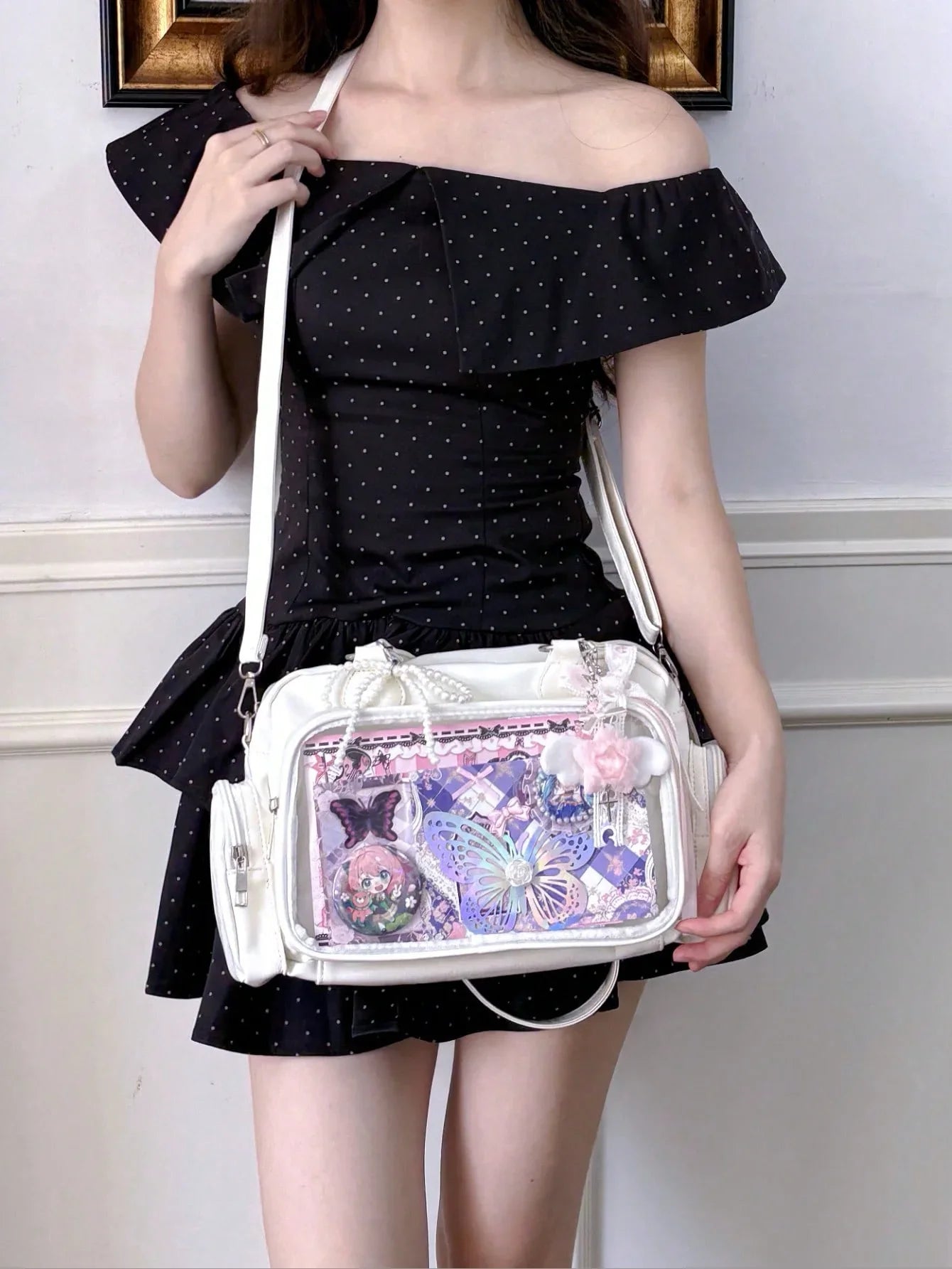 Ita Bag Shoulder Tote with Clear Display Window for Enamel Pins and Plushies - Shiny PU Leather - Ita Bag Lover
