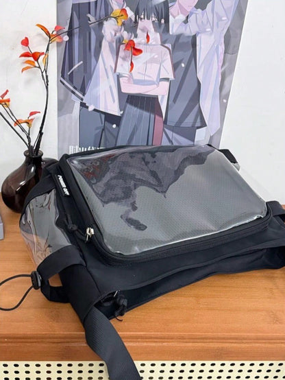 Preppy Style Crossbody Bag Women Solid Color PVC Transparent Clear Bag Japanese Kawaii College School Girls Ita Bag With 2 Transparent Side Pockets Badge Display Plate Women Shoulder Bag New School Book Bag Messenger Bag HandbagsBack To School Gift