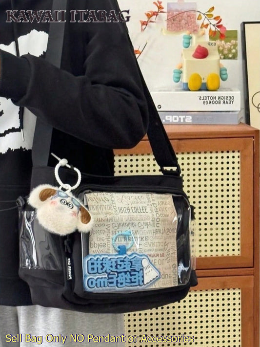 Preppy Style Crossbody Bag Women Solid Color PVC Transparent Clear Bag Japanese Kawaii College School Girls Ita Bag With 2 Transparent Side Pockets Badge Display Plate Women Shoulder Bag New School Book Bag Messenger Bag HandbagsBack To School Gift