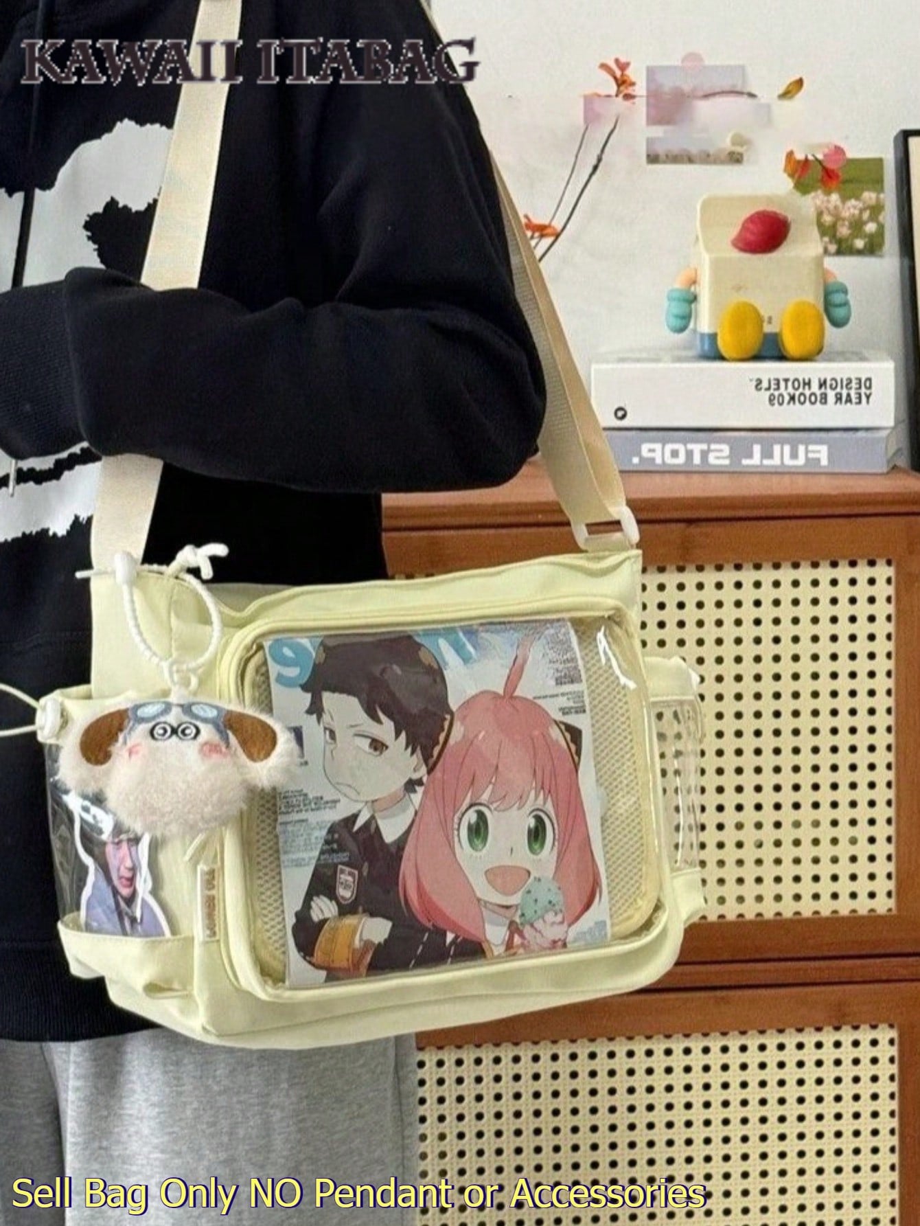 Preppy Style Crossbody Bag Women Solid Color PVC Transparent Clear Bag Japanese Kawaii College School Girls Ita Bag With 2 Transparent Side Pockets Badge Display Plate Women Shoulder Bag New School Book Bag Messenger Bag HandbagsBack To School Gift