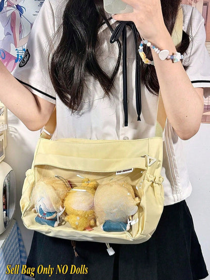 Japanese Preppy Style Crossbody Bags Girls DIY Can Put 10cm Dolls Bag Cross Strap Card Bag Ita Bag JK Double-Sided Wearable School Bags Back To School Gift Cute Lolita Shoulder Bag Messenger Bag Kawaii Design Reversible Bag Transparent Clear Women