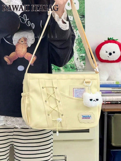 Japanese Preppy Style Crossbody Bags Girls DIY Can Put 10cm Dolls Bag Cross Strap Card Bag Ita Bag JK Double-Sided Wearable School Bags Back To School Gift Cute Lolita Shoulder Bag Messenger Bag Kawaii Design Reversible Bag Transparent Clear Women