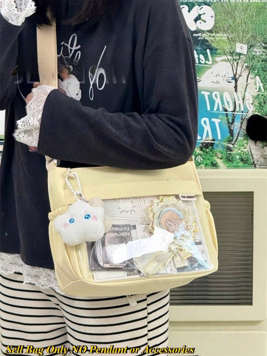 Japanese Preppy Style Crossbody Bags Girls DIY Can Put 10cm Dolls Bag Cross Strap Card Bag Ita Bag JK Double-Sided Wearable School Bags Back To School Gift Cute Lolita Shoulder Bag Messenger Bag Kawaii Design Reversible Bag Transparent Clear Women