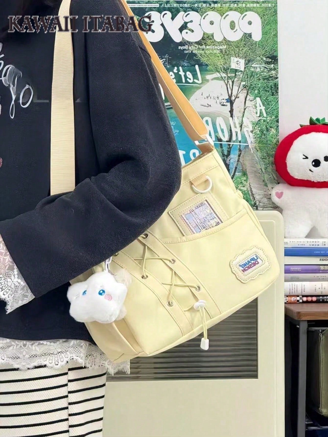 Japanese Preppy Style Crossbody Bags Girls DIY Can Put 10cm Dolls Bag Cross Strap Card Bag Ita Bag JK Double-Sided Wearable School Bags Back To School Gift Cute Lolita Shoulder Bag Messenger Bag Kawaii Design Reversible Bag Transparent Clear Women