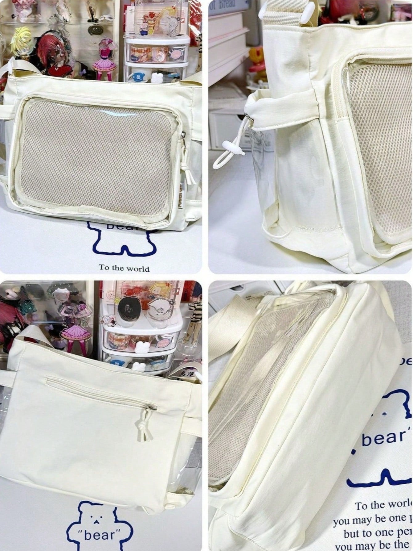 Basic Black Itabag Two-side Transparent Pockets Crossbody Bag Woman