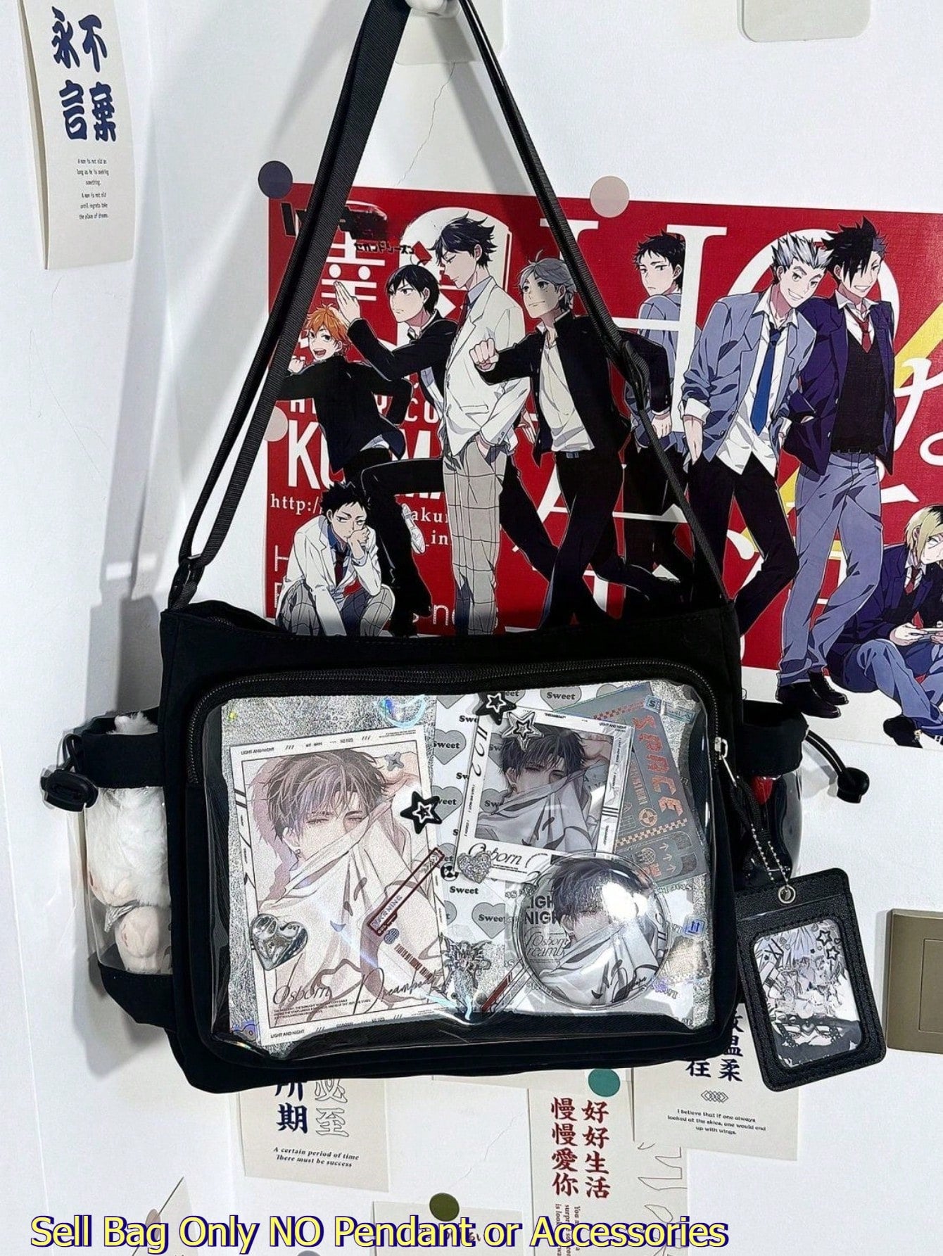 Basic Black Itabag Two-side Transparent Pockets Crossbody Bag Woman