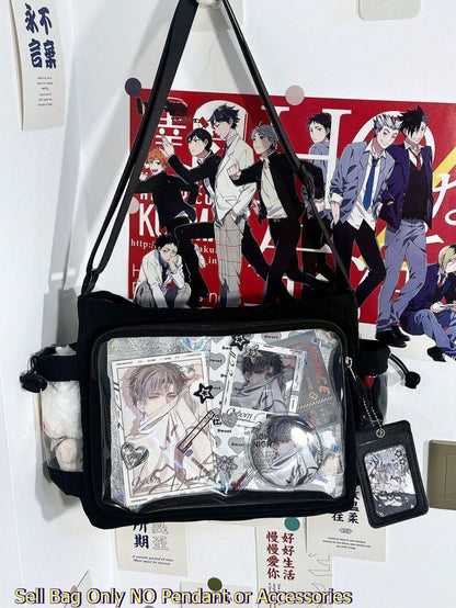 Basic Black Itabag Two-side Transparent Pockets Crossbody Bag Woman
