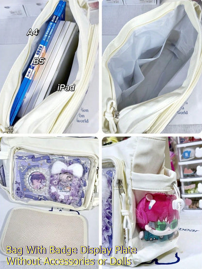 Basic Black Itabag Two-side Transparent Pockets Crossbody Bag Woman