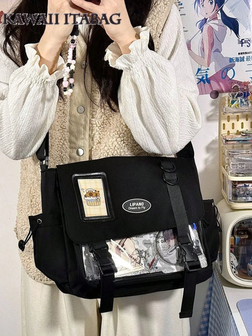 Flip-Flap Ita Messenger Bag — Convertible Flap Crossbody with Large Clear Display Window for Anime Pins, Photocards & Merch - alternate view