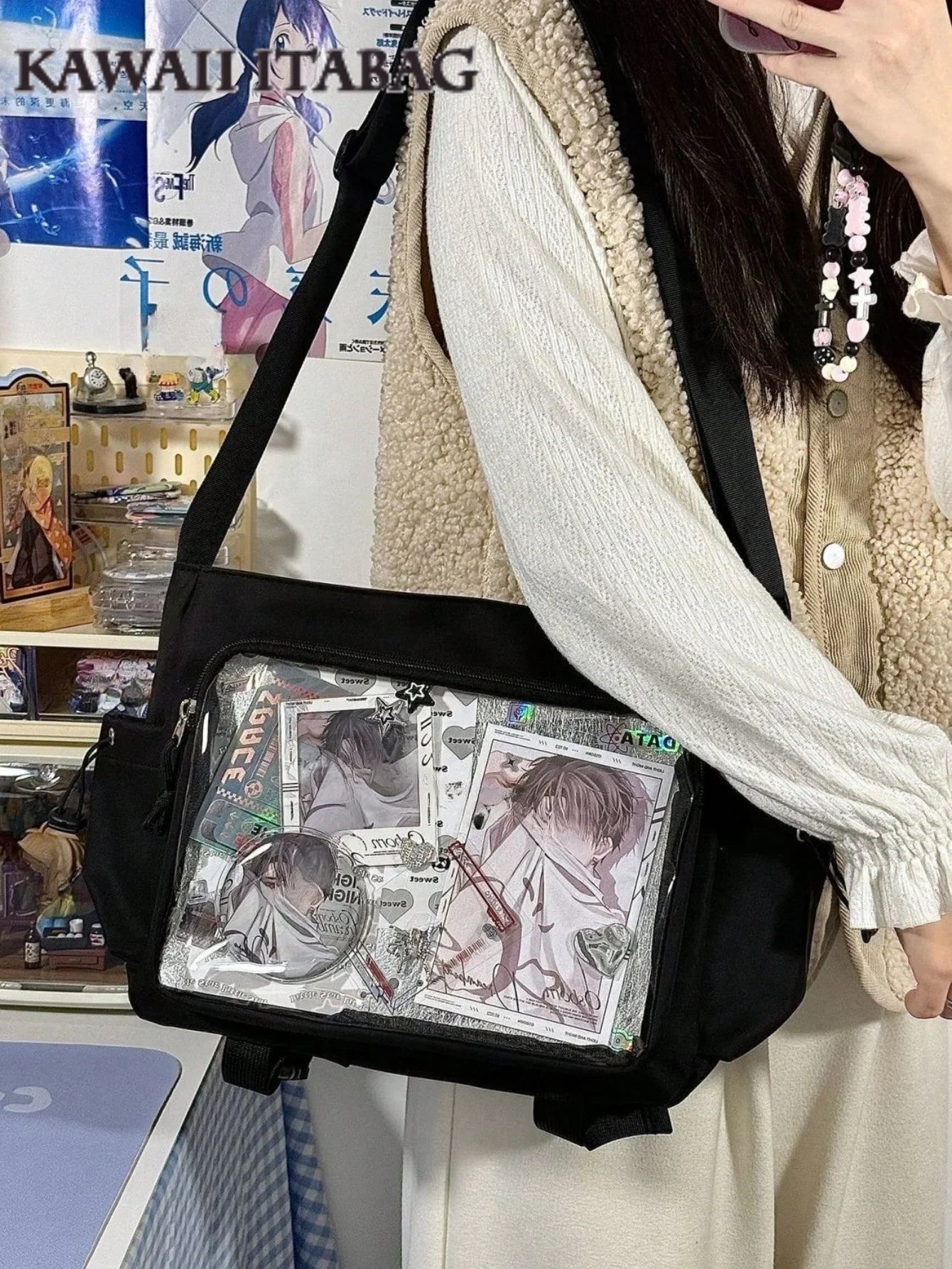 ita bag black large clear display window open flap mode full width photocard and merch display