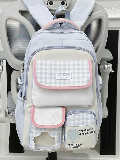 Kawaii Ita Bag Backpack with Lace Display Window | Large Capacity Japanese School Bag, Colorblock Design with Accessory Pouch