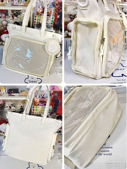 Large Kawaii Ita Bag Tote with Clear Display Window, Coin Pouch & Adjustable Strap