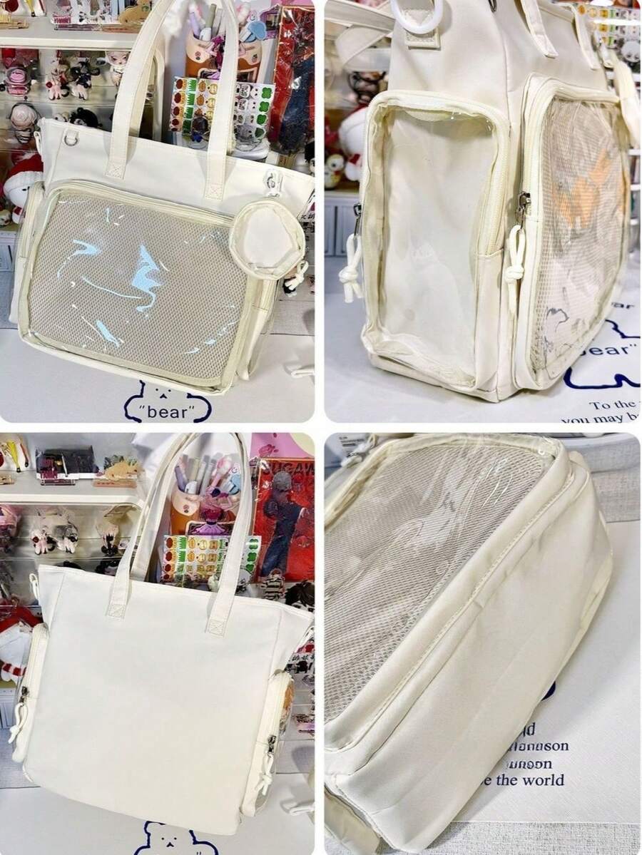 Large Kawaii Ita Bag Tote with Clear Display Window, Coin Pouch & Adjustable Strap