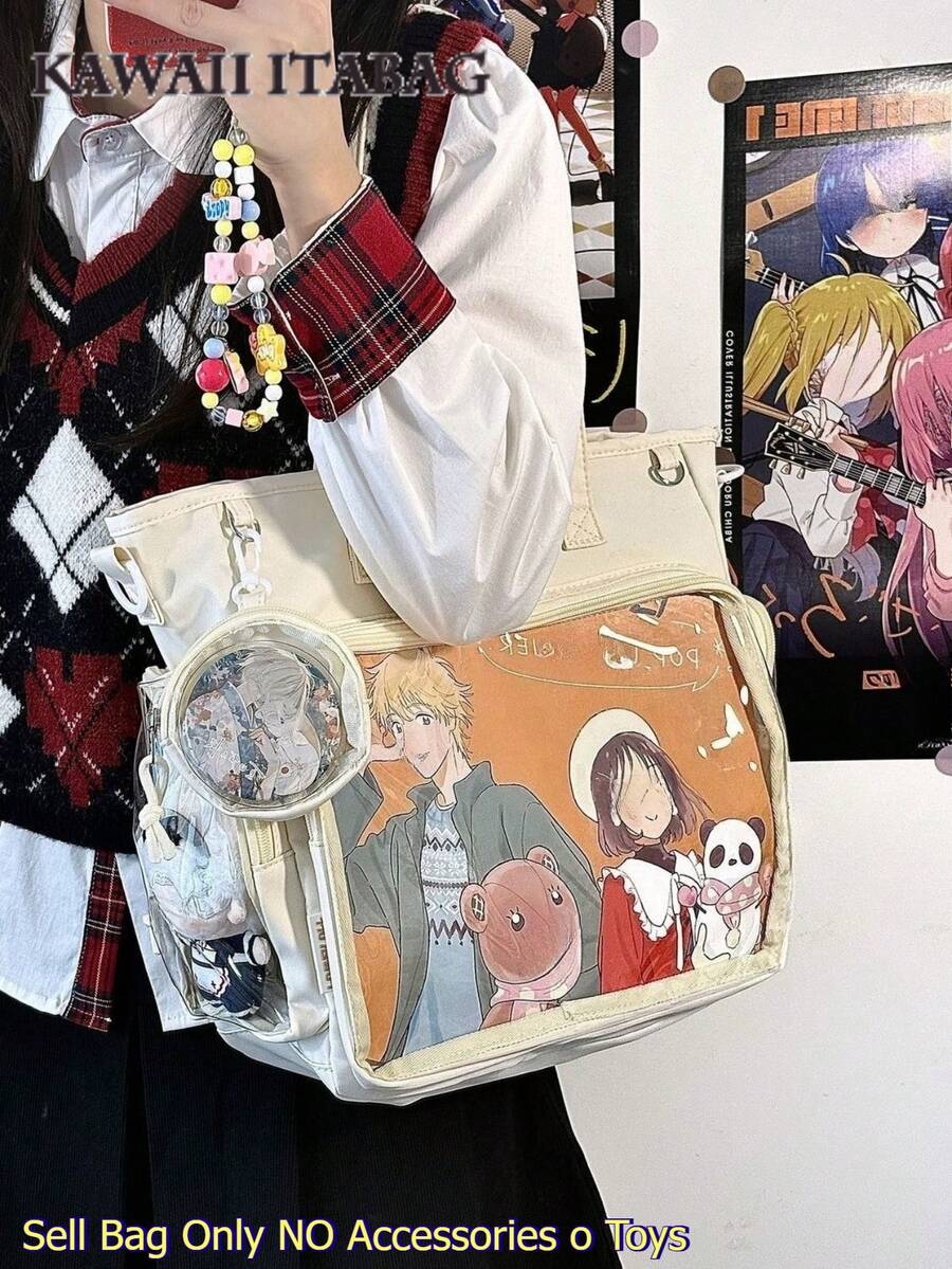 Large Kawaii Ita Bag Tote with Clear Display Window, Coin Pouch & Adjustable Strap