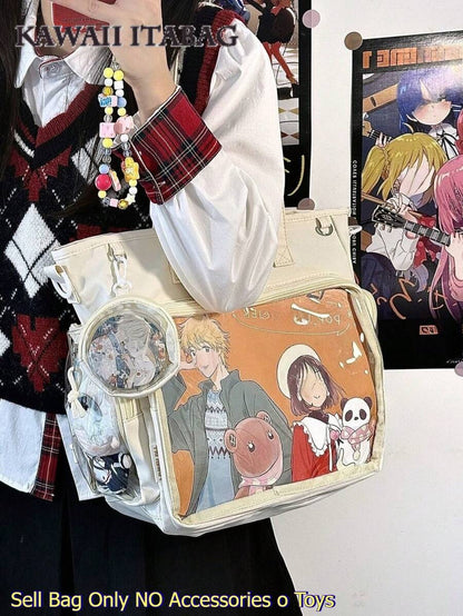 Large Kawaii Ita Bag Tote with Clear Display Window, Coin Pouch & Adjustable Strap