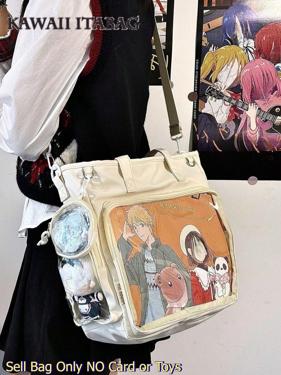 Large Kawaii Ita Bag Tote with Clear Display Window, Coin Pouch & Adjustable Strap