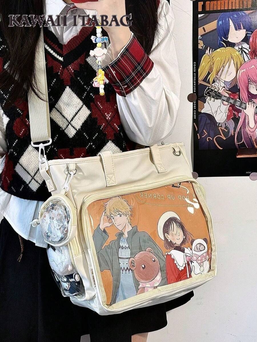 Large Kawaii Ita Bag Tote with Clear Display Window, Coin Pouch & Adjustable Strap