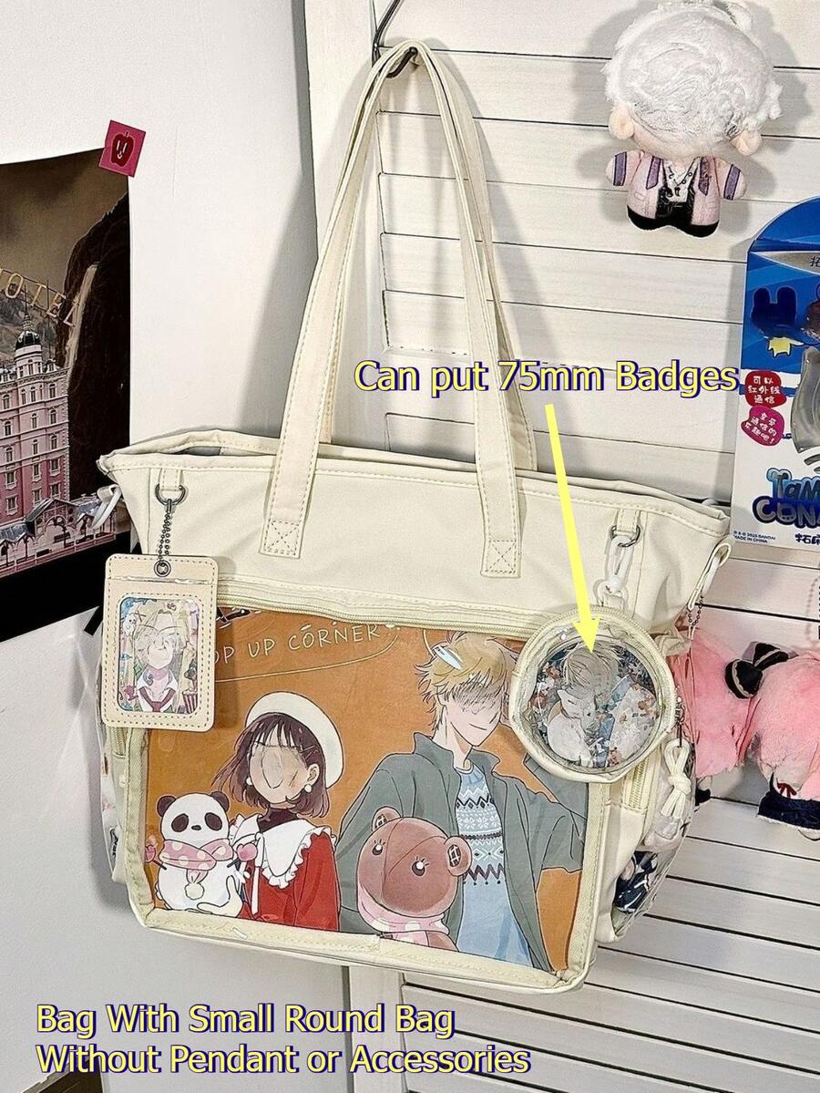 Large Kawaii Ita Bag Tote with Clear Display Window, Coin Pouch & Adjustable Strap