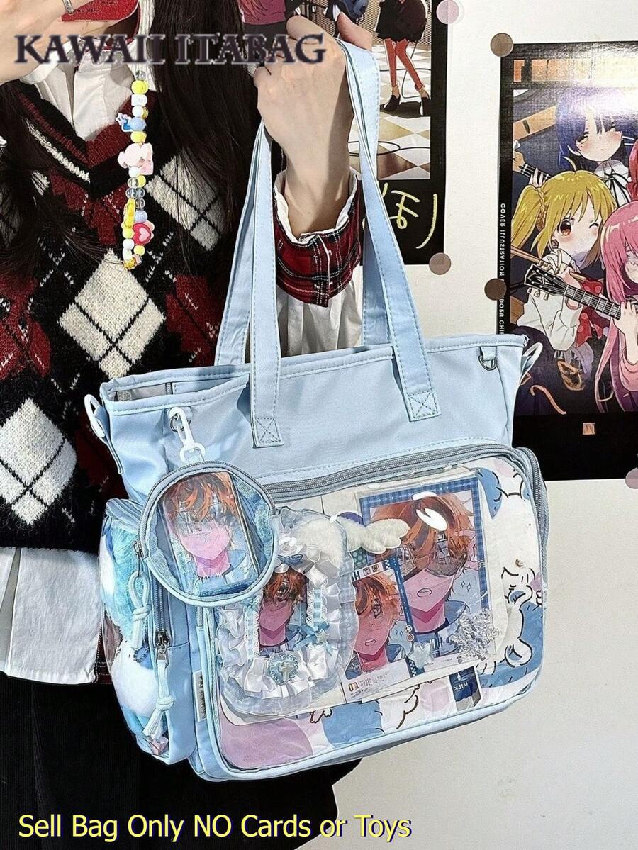 Large Kawaii Ita Bag Tote with Clear Display Window, Coin Pouch & Adjustable Strap