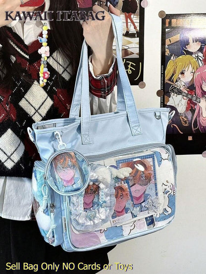 Large Kawaii Ita Bag Tote with Clear Display Window, Coin Pouch & Adjustable Strap